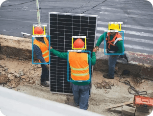 Helmets and vests checked on workers in a restricted area