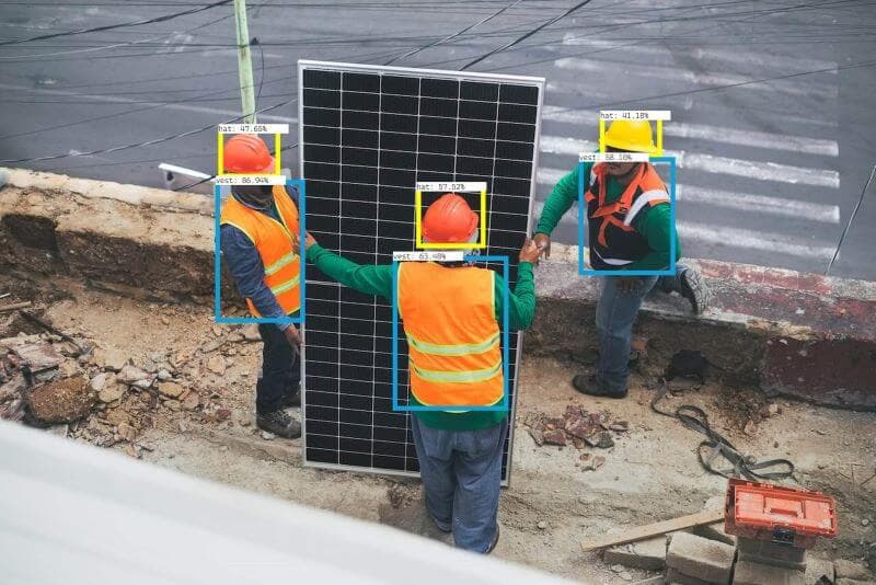 Workers checked for helmets and vests by Nara
