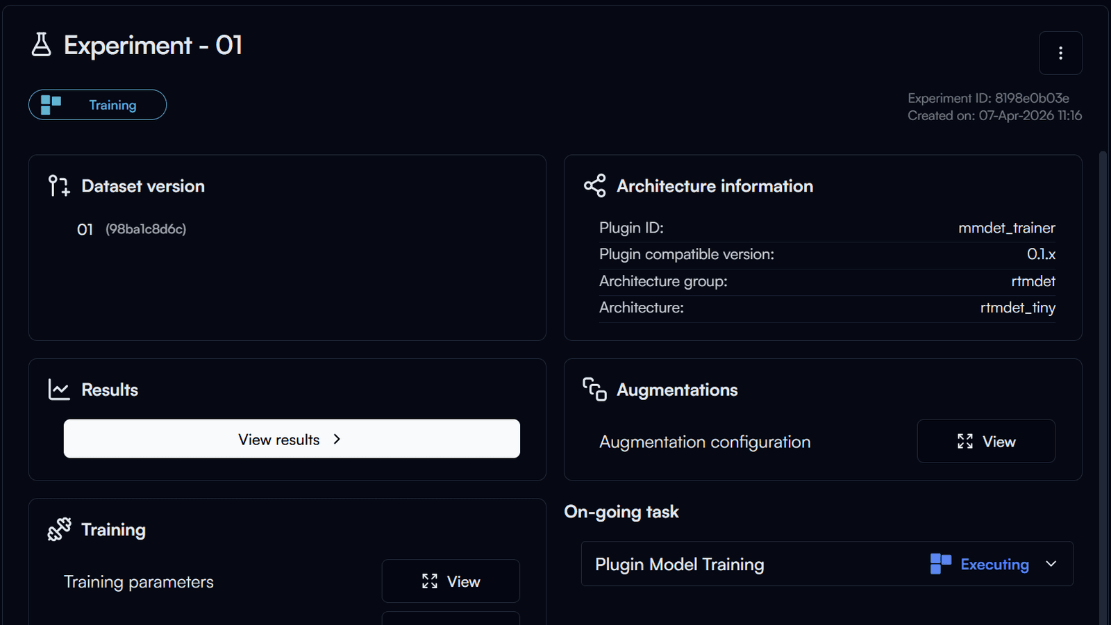 Configuring a training experiment in Reva